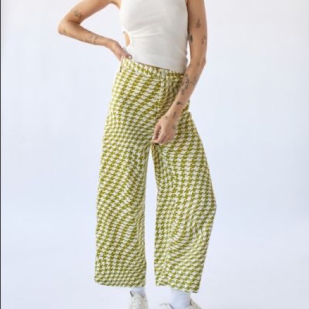 Urban Outfitters Green and White Wide Leg Pants